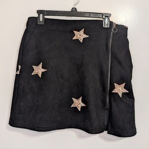 Altar’d State Star Embroidered Faux Suede Mini Skirt Black L